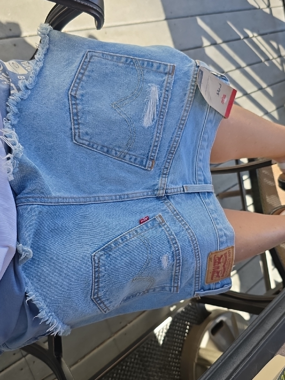 Levi's Light Blue Frayed Hem Denim Shorts